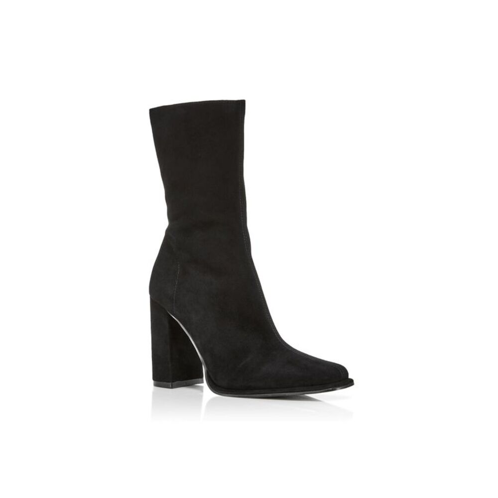 AQUA Womens Black Padded Law Square Toe Block Heel Zip-Up Leather Boots 9 M